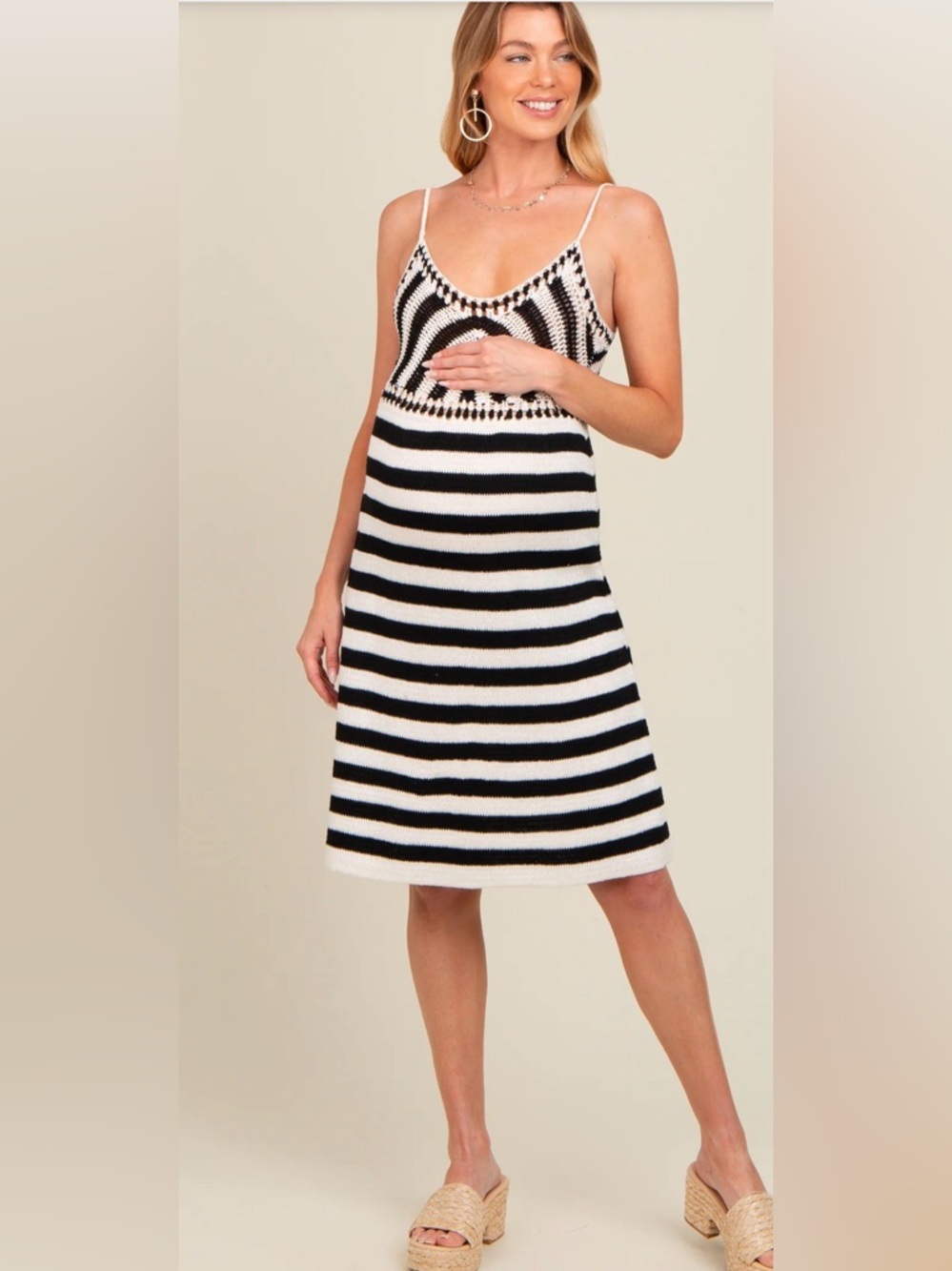 PinkBlush Ivory Crochet Striped Sleeveless Maternity Dress size Small NWT